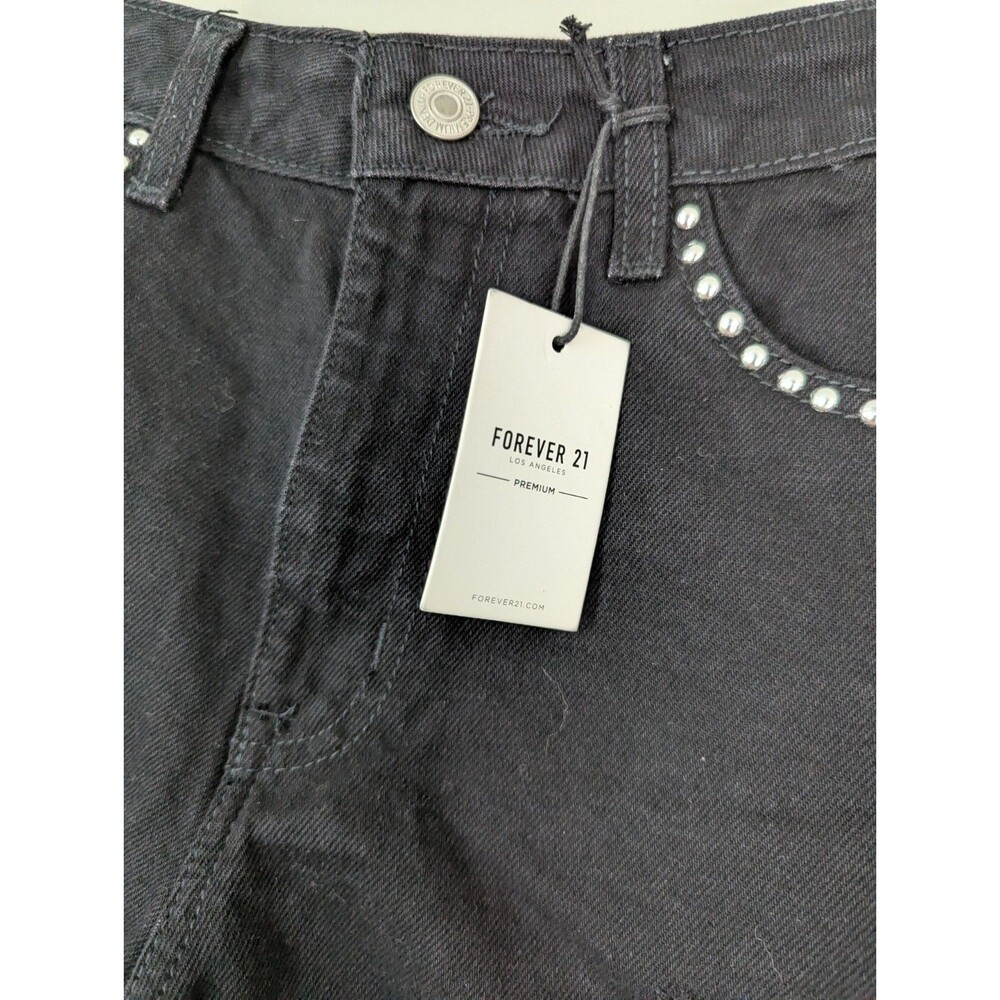 Forever 21 Premium NWT Black Studded Denim Distressed 100% Cotton Shorts Size 28 - Picture 6 of 7
